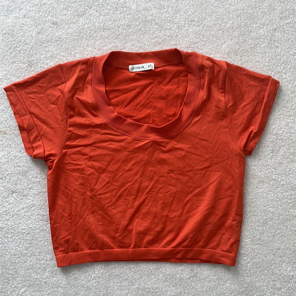 Orange cap sleeve crop top